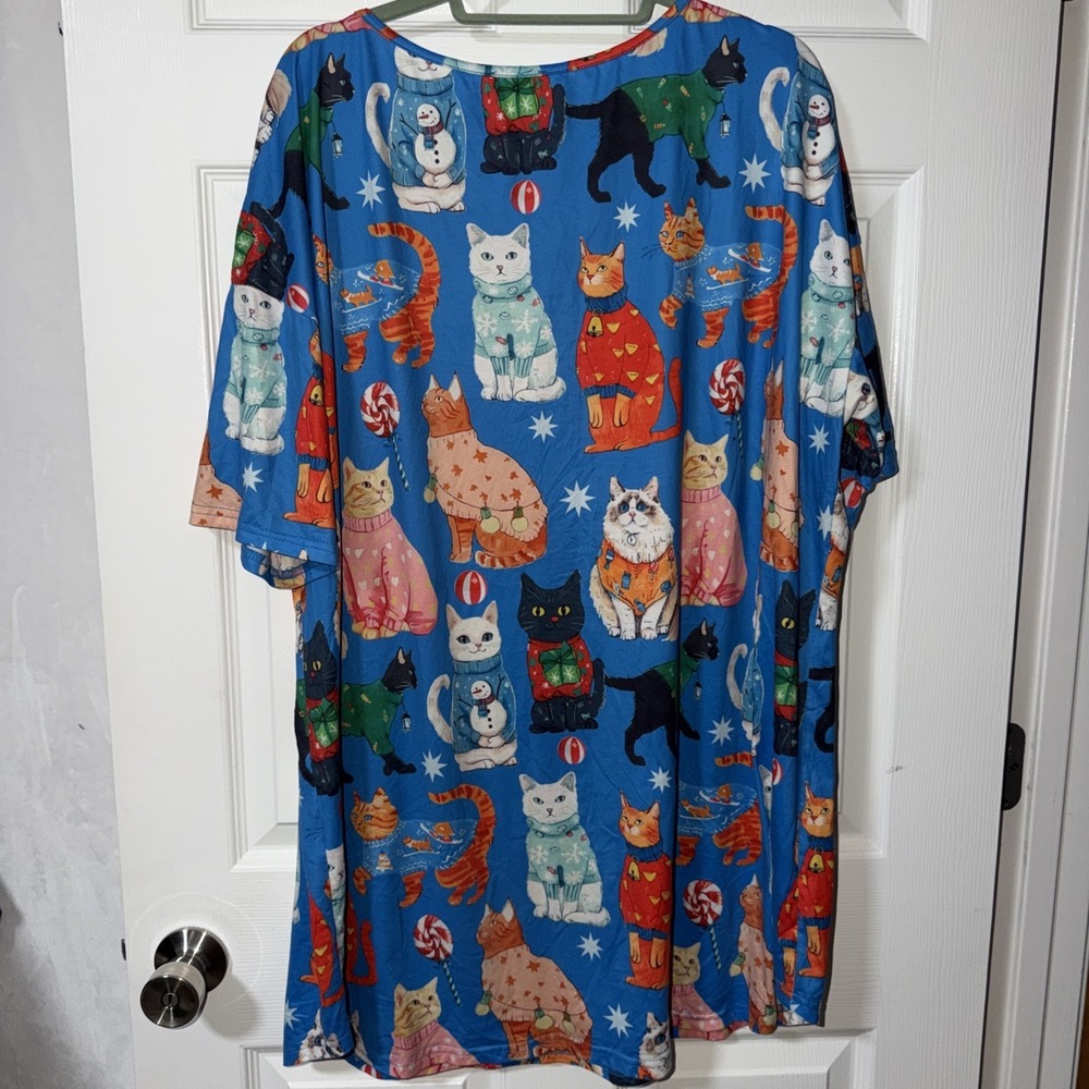 Ekouaer Women's Cat Nightgown Soft X-Large Blue Multicolor Very Soft - Picture 3 of 7